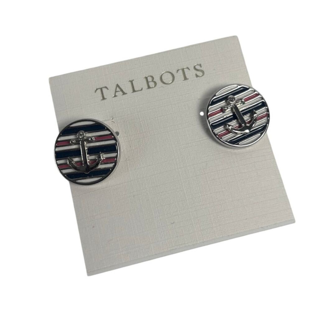 Talbots Nautical Anchors Away Stripped Stud Earrings